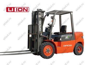 Электрический вилочный погрузчик 3 тонны GROS LG30EFL (батарея Li-ion, завод LONKING)